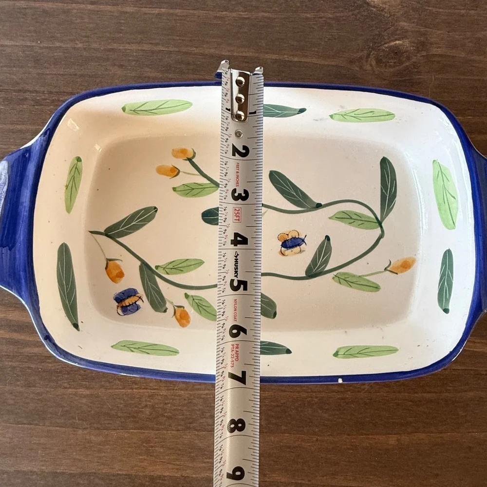 Floral Ceramic Baking Dish‎ Blue Rim Rectangular Casserole Dish 12